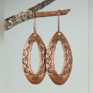HAND CRAFTED Rustic Copper Oval Minimalist Boho Tribal Statement Dangle Earrings